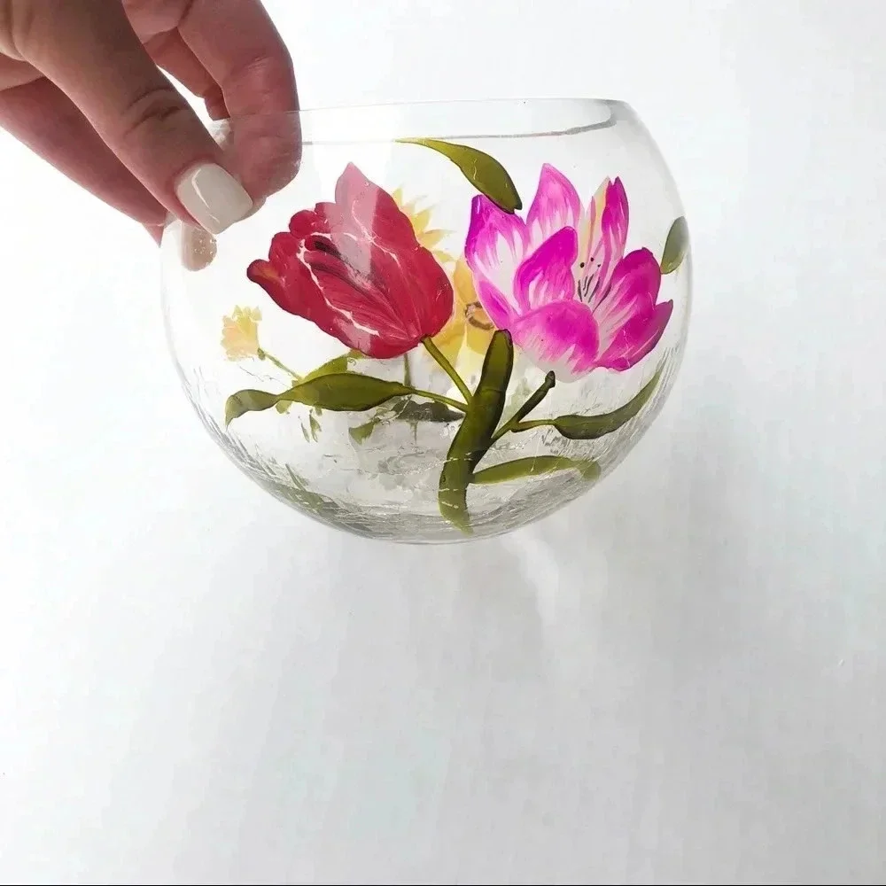 Handpainted Floral Glass Bowl
